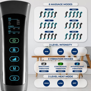 Air Compression Leg Massager, Pain Relief, Heat & 6 Modes, Soccer Leather