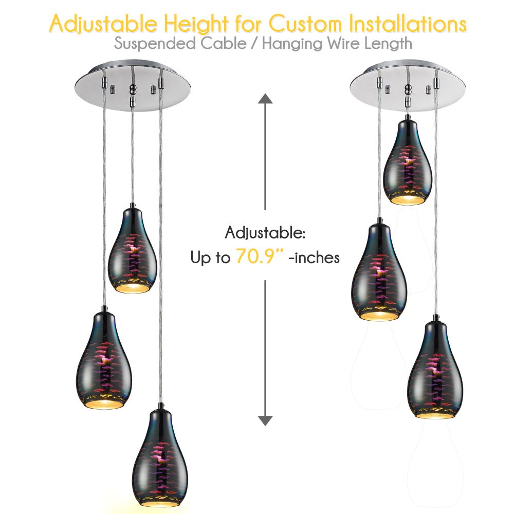 Pendant Light / Triple Hanging Lamp Ceiling Light Fixture, Sculpted Glass Lighting Accents