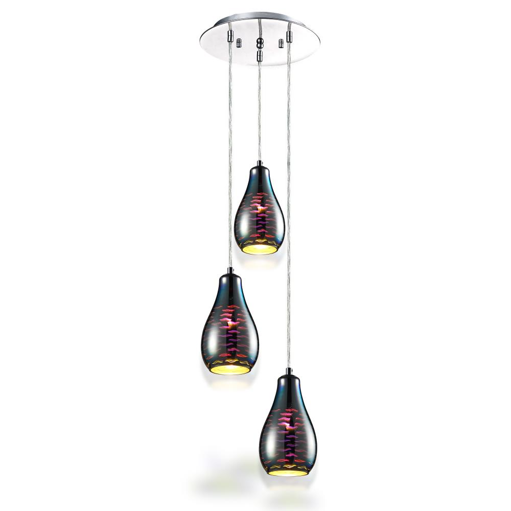 Pendant Light / Triple Hanging Lamp Ceiling Light Fixture, Sculpted Glass Lighting Accents