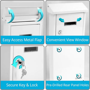Weatherproof Wall Mount Mailbox, Secure Lock, Galvanized Steel
