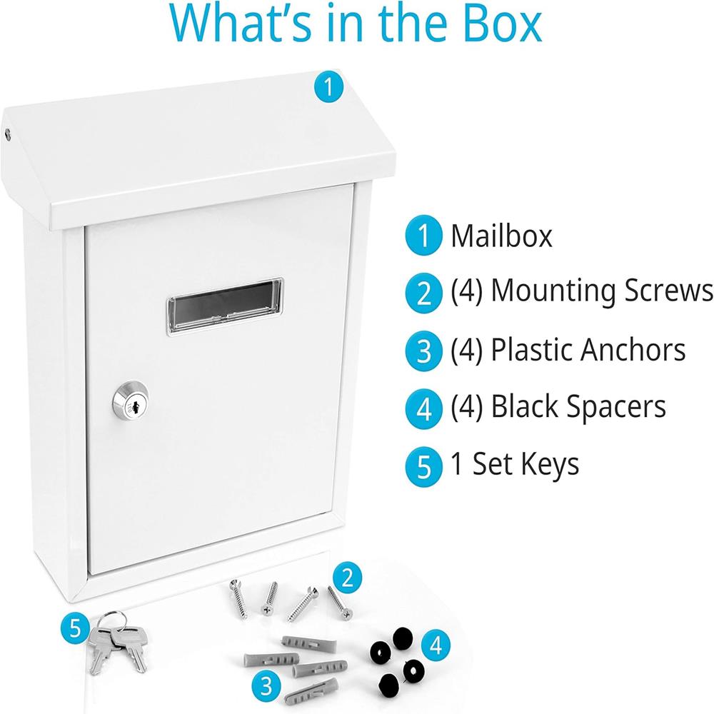 Weatherproof Wall Mount Mailbox, Secure Lock, Galvanized Steel