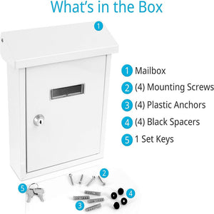 Weatherproof Wall Mount Mailbox, Secure Lock, Galvanized Steel