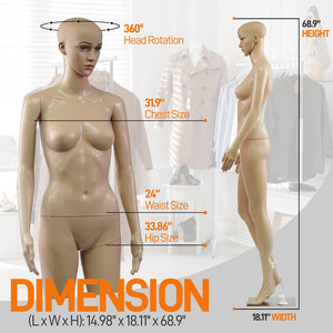 68.9'' Female Mannequin Torso Dress Form - Detachable Mannequin Full Body Stand