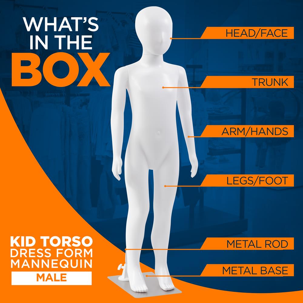 Kid Torso Dress Form Mannequin - Detachable Mannequin Full Body Stand (Male)