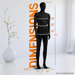 73'' Male Mannequin Torso Dress Form - Detachable Mannequin Full Body Stand