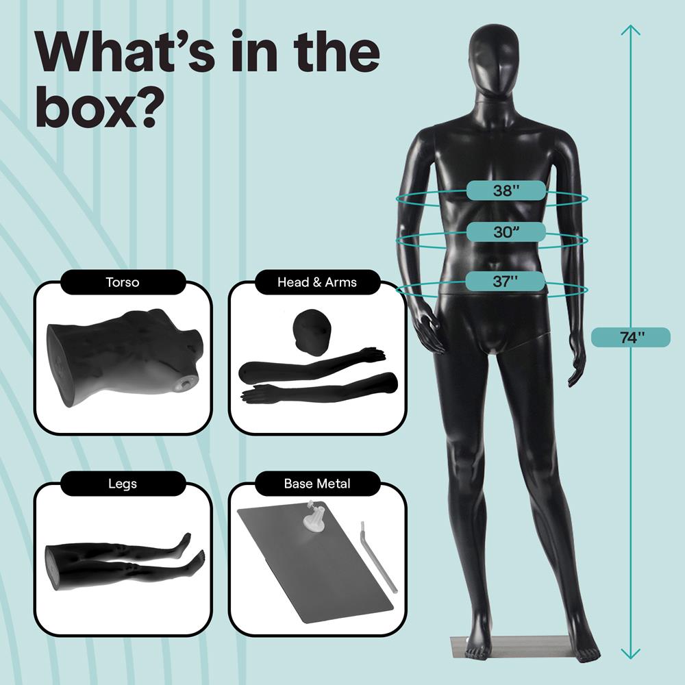 Male Mannequin 73" Adjustable Head Flexible Limbs Detachable Design