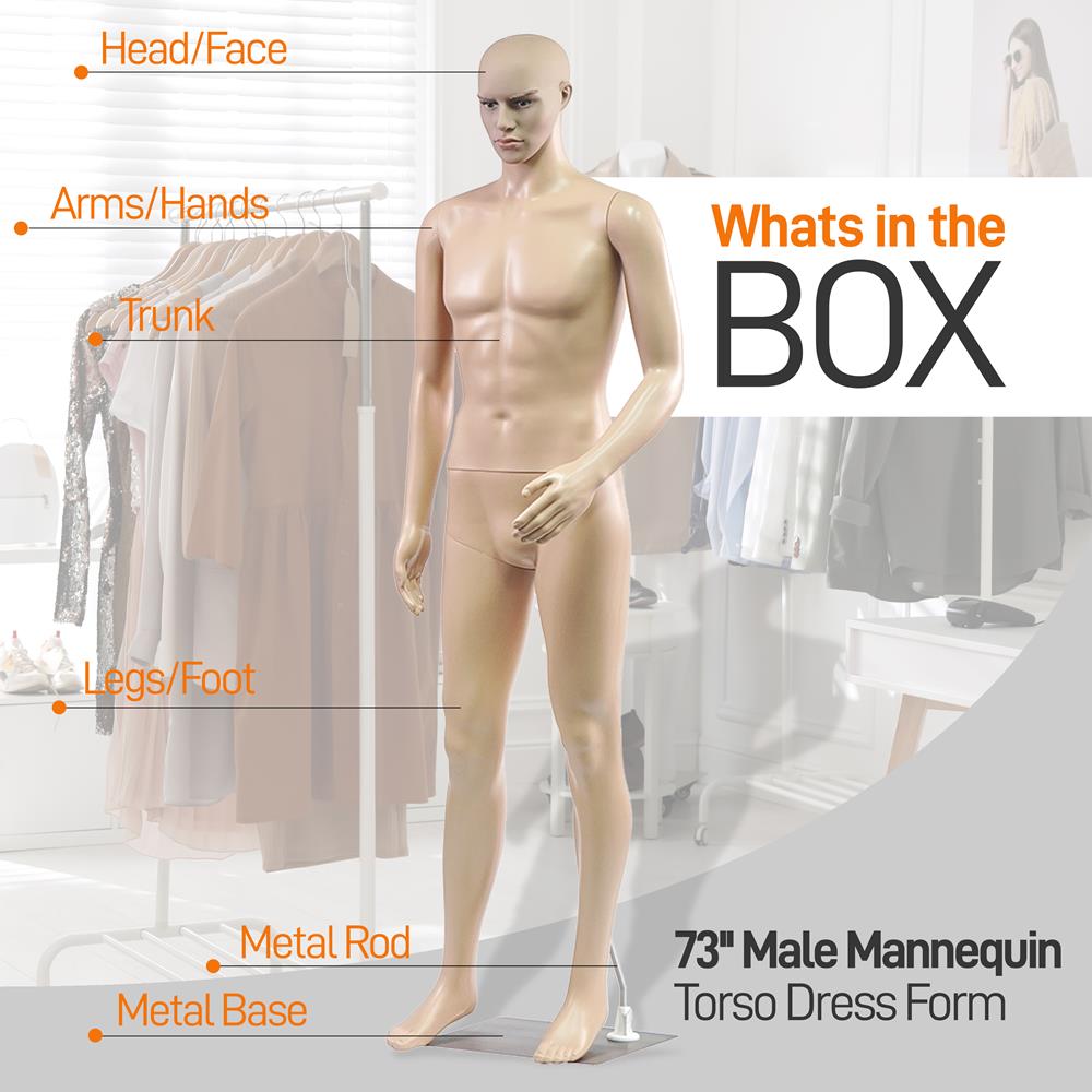 73'' Male Mannequin Torso Dress Form - Detachable Mannequin Full Body Stand