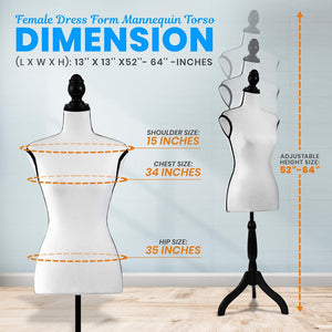 Female Dress Form Mannequin Torso Display Mannequin Body With Adjustable Tripod Stand For Clothing Dress Jewelry Display (White)