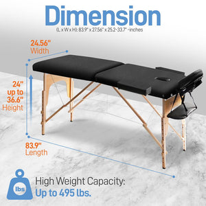 Portable Massage Table - Professional Adjustable Folding Bed With 3 Sections And Carrying Bag For Therapy, Tattoo, Salon, Spa & Facial Treatment