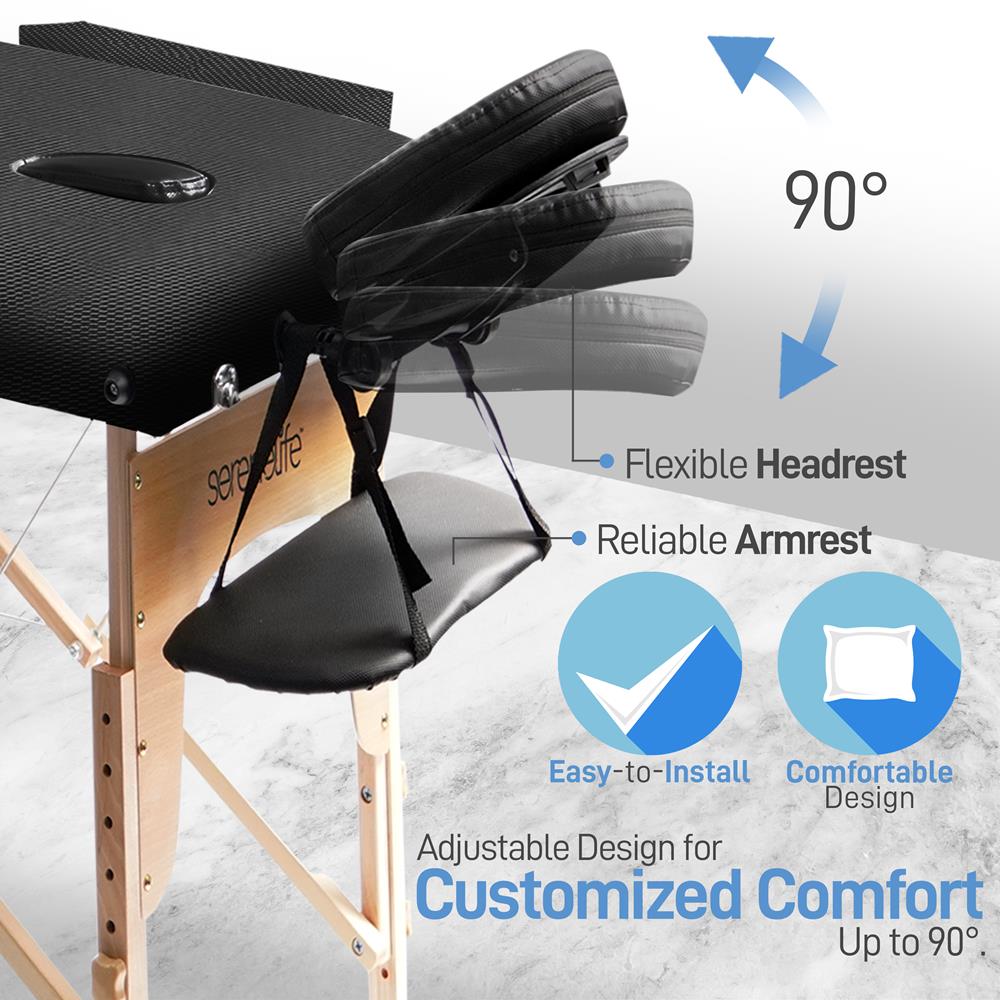 Portable Massage Table - Professional Adjustable Folding Bed With 3 Sections And Carrying Bag For Therapy, Tattoo, Salon, Spa & Facial Treatment