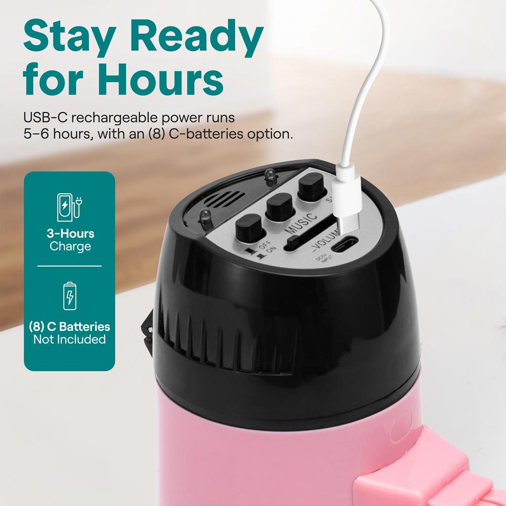 Serenelife 20W Rechargeable Megaphone With Mic, Music & Siren Modes, Usb-C Charging, Ergonomic Foldable Handle (Pink)