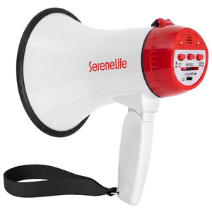 Serenelife 20W Rechargeable Megaphone With Mic, Music & Siren Modes, Usb-C Charging, Ergonomic Foldable Handle (Red)