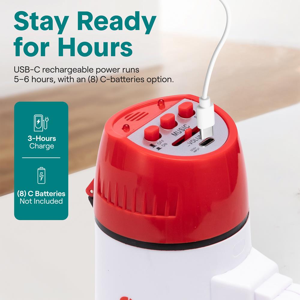 Serenelife 20W Rechargeable Megaphone With Mic, Music & Siren Modes, Usb-C Charging, Ergonomic Foldable Handle (Red)