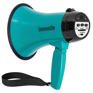 Serenelife 20W Rechargeable Megaphone With Mic, Music & Siren Modes, Usb-C Charging, Ergonomic Foldable Handle (Teal)