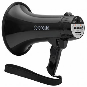 Serenelife 43W  Rechargeable Megaphone With External Mic, Built-In Music & Siren Modes, Aux, Usb-C Charging, Ergonomic Handle (Black)