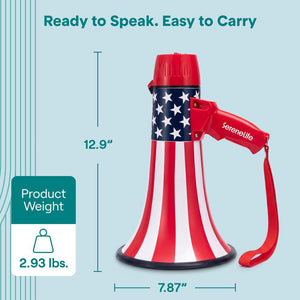 Serenelife 43W Rechargeable Megaphone With External Mic, Built-In Music & Siren Modes, Aux, Usb-C Charging, Ergonomic Handle