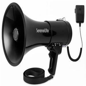 Serenelife 50W Rechargeable Megaphone With Wired Mic, Built-In Siren Modes, Aux, Usb-C Charging, Ergonomic Handle (Black)