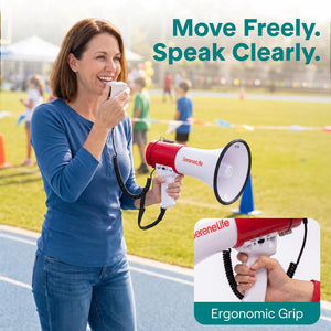 Serenelife 50W Rechargeable Megaphone With Wired Mic, Built-In Siren Modes, Aux, Usb-C Charging, Ergonomic Handle (Red)