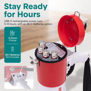 Serenelife 50W Rechargeable Megaphone With Wired Mic, Built-In Siren Modes, Aux, Usb-C Charging, Ergonomic Handle (Red)
