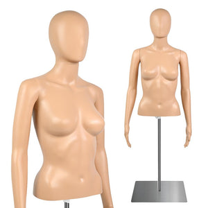 Female Mannequin Torso - Adjustable Height And Detachable Arms Dress Form Display W/ Metal Stand (Skin)