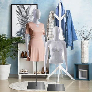 Female Mannequin Torso - Adjustable Height And Detachable Arms Dress Form Display W/ Metal Stand And Powder Coating (Glossy White)