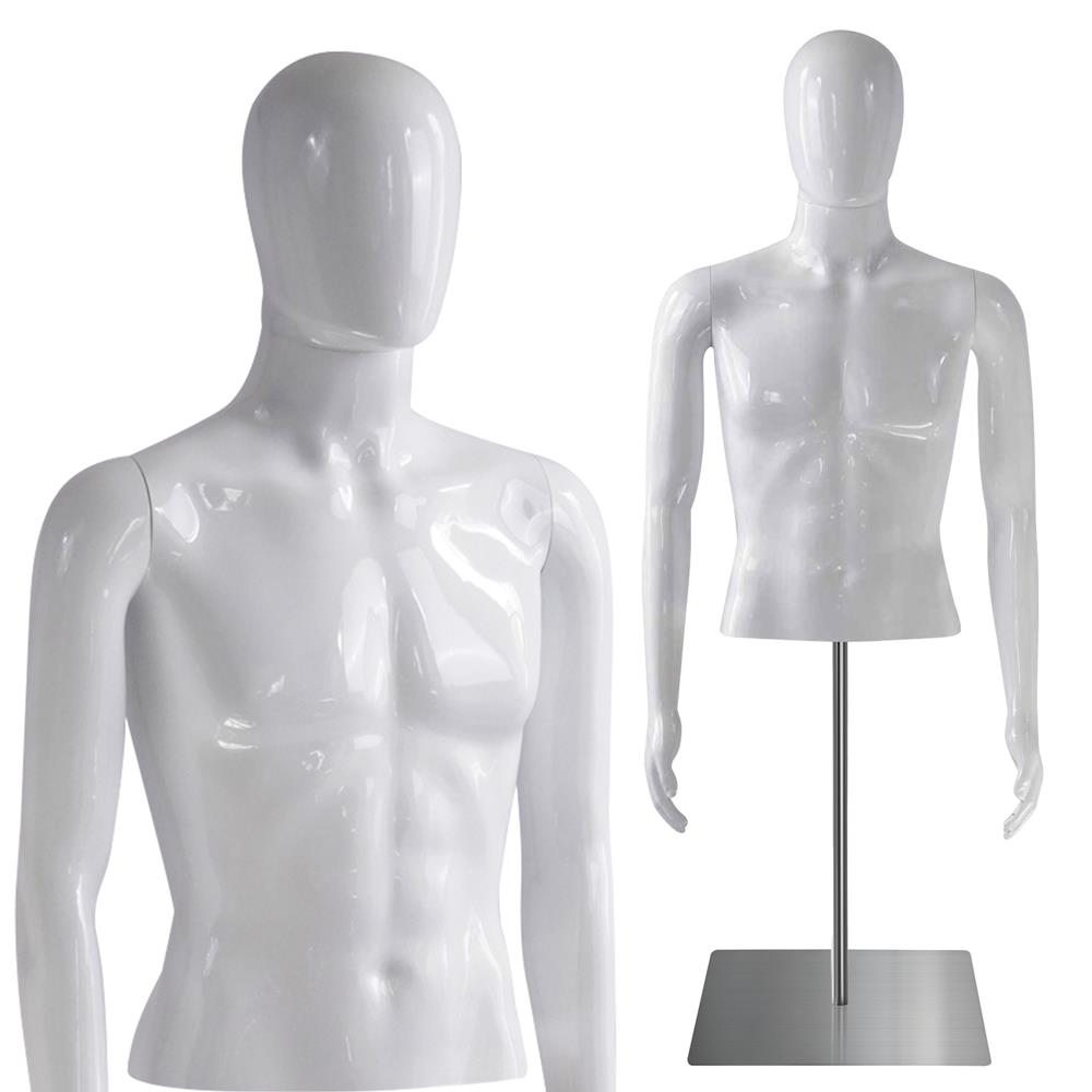 Male Mannequin Torso - Adjustable Height And Detachable Arms Dress Form Display W/ Metal Stand And Powder Coating (Glossy White)