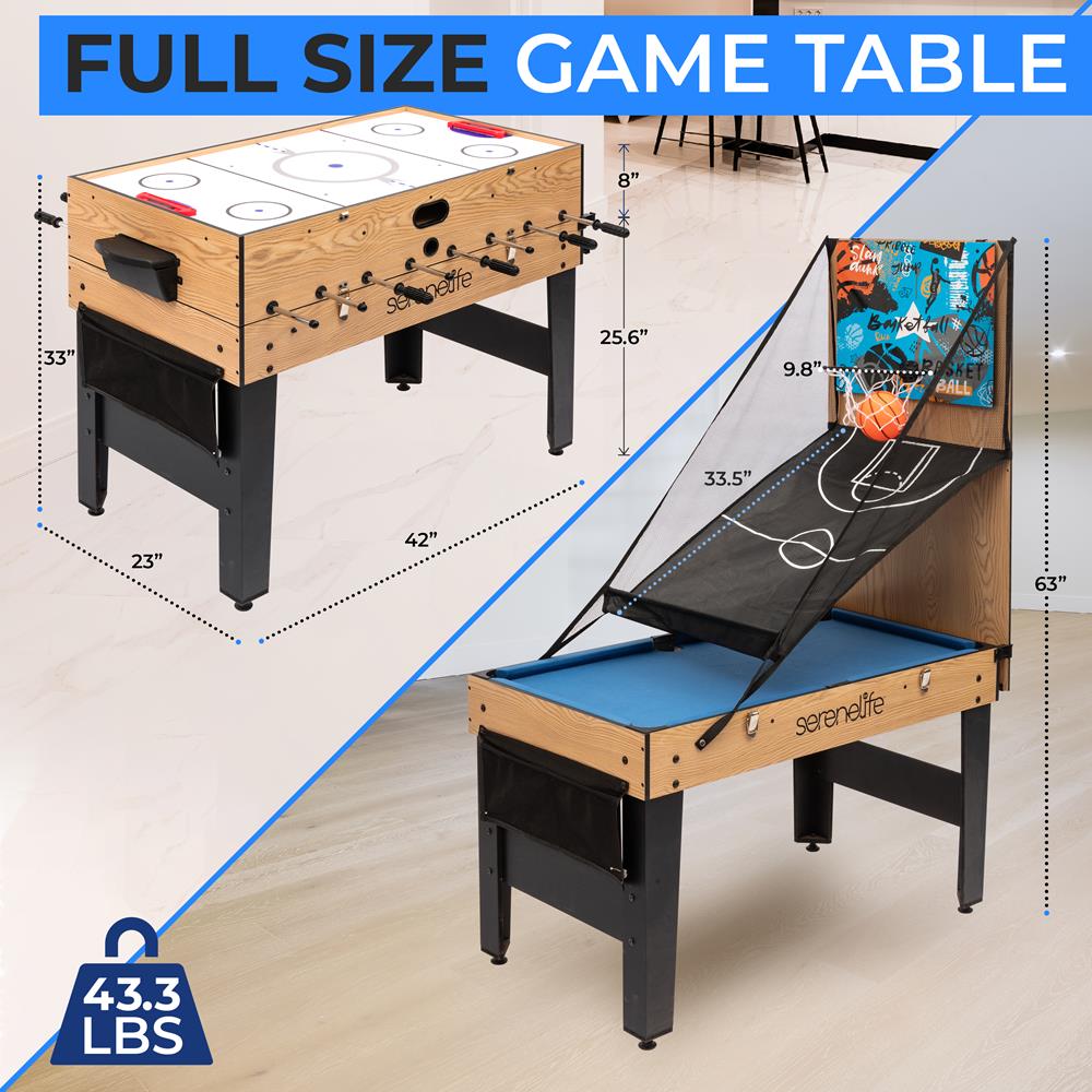 42" 6-In-1 Multi-Game Table, Indoor And Outdoor Arcade Sports Game Table With Pool, Power Air Hockey, Foosball Soccer, Basketball Game, Table Tennis, Dining Table, Suitable For Family, Kids And Adults