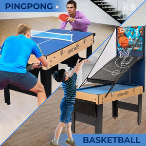 42" 6-In-1 Multi-Game Table, Indoor And Outdoor Arcade Sports Game Table With Pool, Power Air Hockey, Foosball Soccer, Basketball Game, Table Tennis, Dining Table, Suitable For Family, Kids And Adults