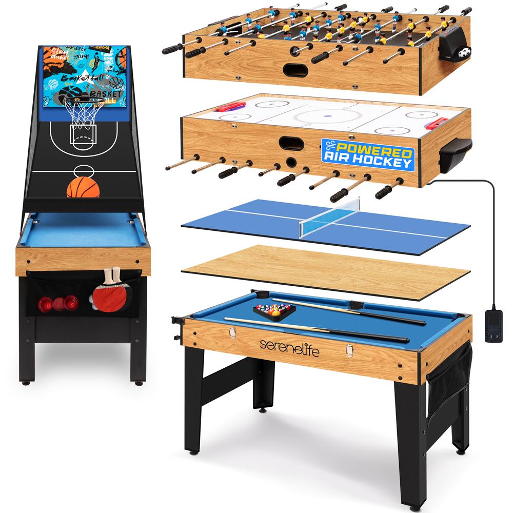 42" 6-In-1 Multi-Game Table, Indoor And Outdoor Arcade Sports Game Table With Pool, Power Air Hockey, Foosball Soccer, Basketball Game, Table Tennis, Dining Table, Suitable For Family, Kids And Adults