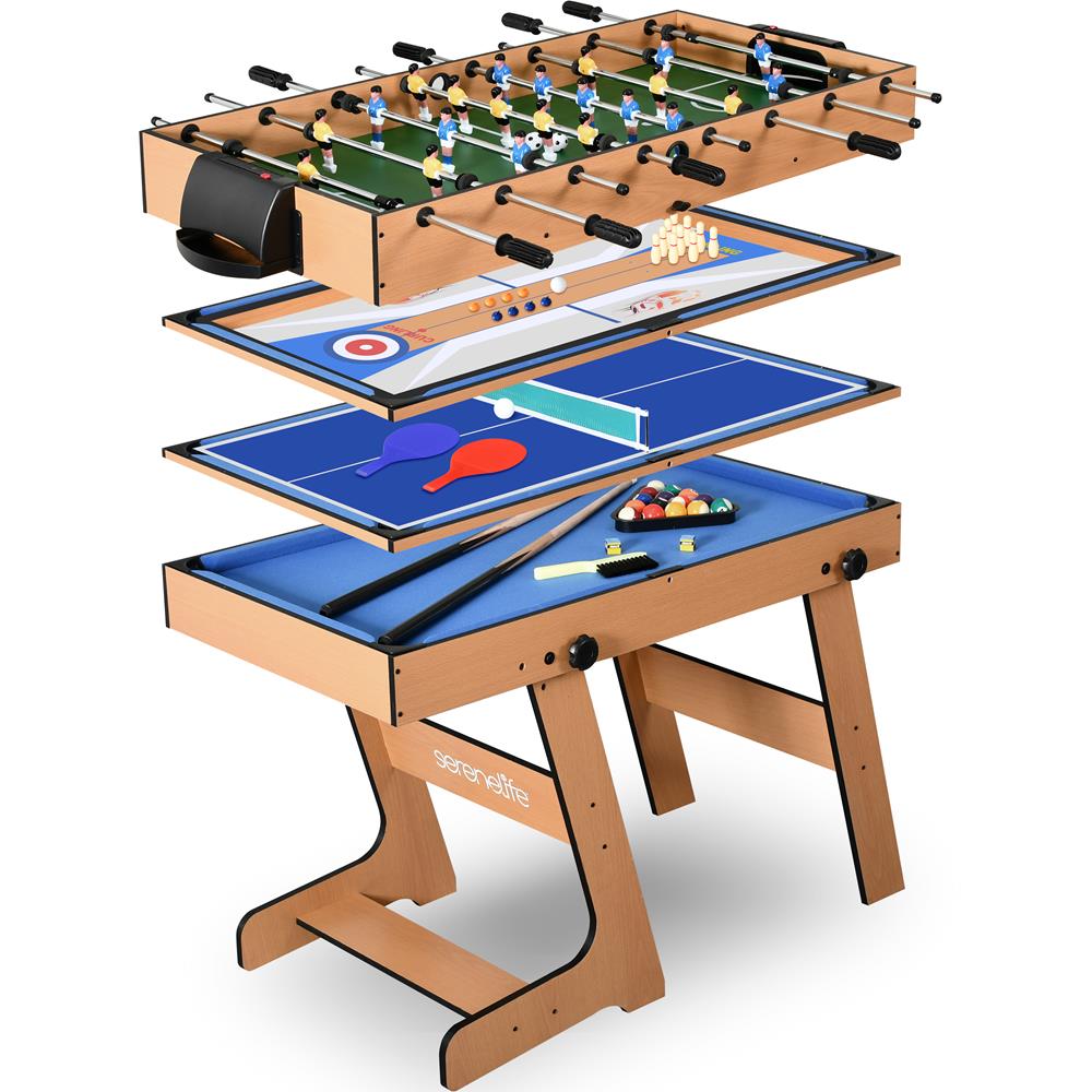 48'' 5 In 1 Foldable Multi-Function Game Table - Includes Steady Pool Table, Bowling, Shuffleboard Table, Soccer Foosball Table, And Pingpong Table