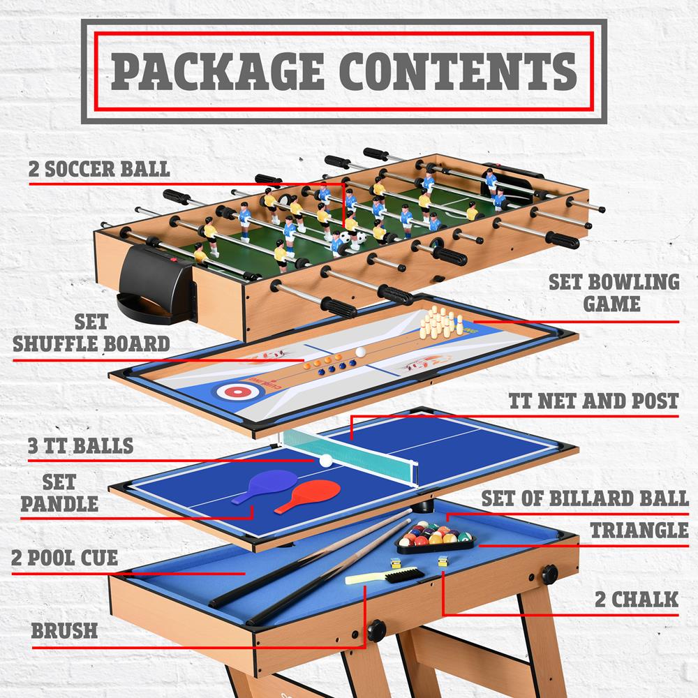 48'' 5 In 1 Foldable Multi-Function Game Table - Includes Steady Pool Table, Bowling, Shuffleboard Table, Soccer Foosball Table, And Pingpong Table