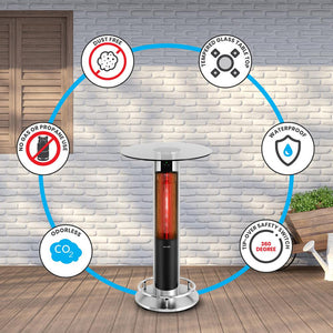 Bar Table Heater - Indicator Light With Remote Control, Control Disco Party Outdoor Heater With Tempered Glass Table Top