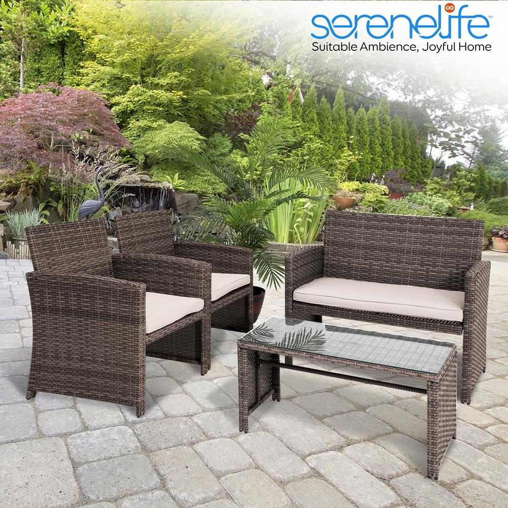 4-Piece Patio Set, Comfortable Cushions, Durable Rattan, Brown