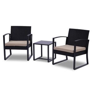 3 Pcs. Patio Outdoor Rattan Furniture Set - Includes 2 Single Chairs With Soft Cushion And 1 Glass-Top Coffee Table