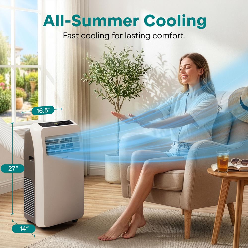 Portable Air Conditioner - Compact Home Ac Cooling Unit With Built-In Dehumidifier & Fan Modes, Includes Window Mount Kit (12,000 Btu)
