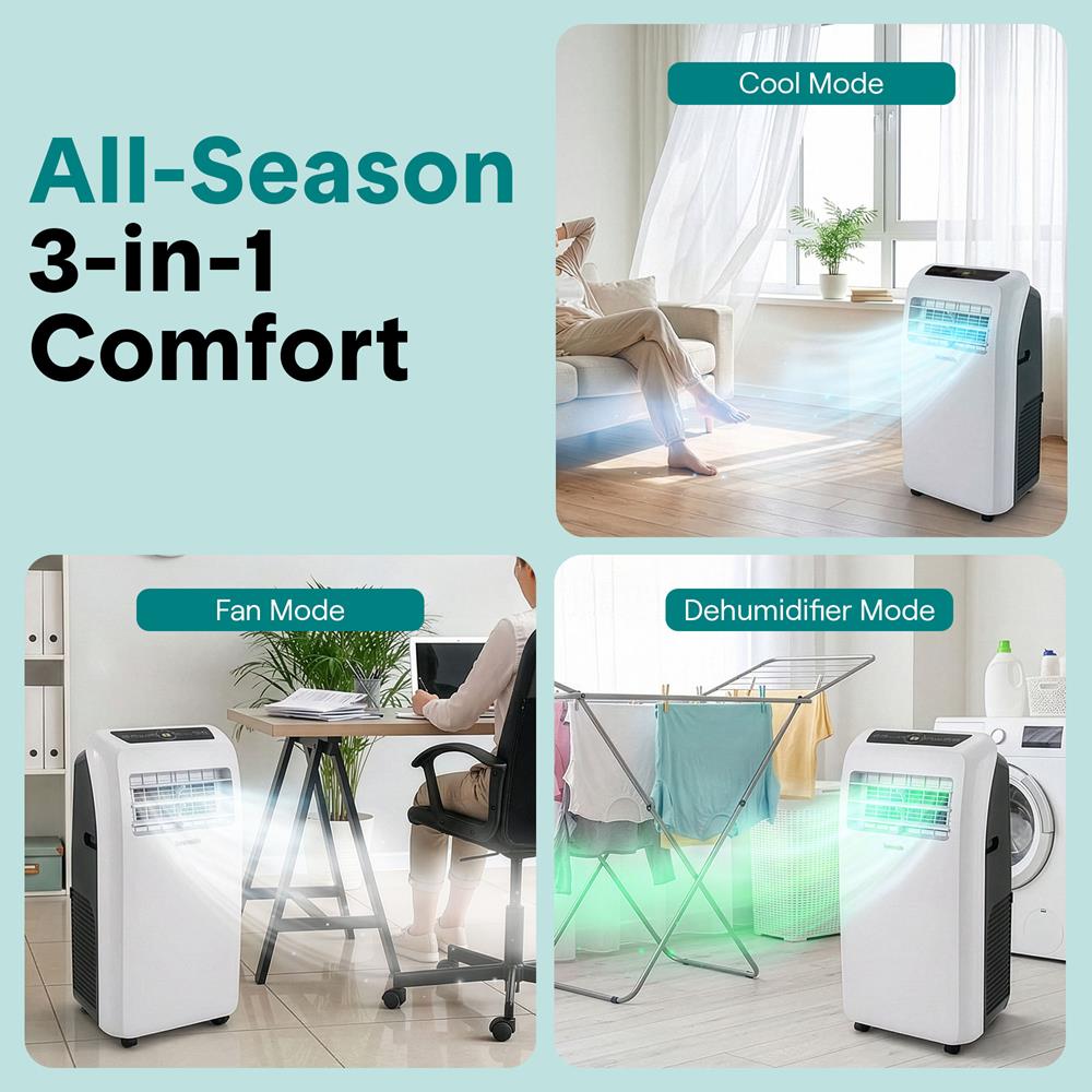 Portable Air Conditioner - Compact Home Ac Cooling Unit With Built-In Dehumidifier & Fan Modes, Includes Window Mount Kit (12,000 Btu)