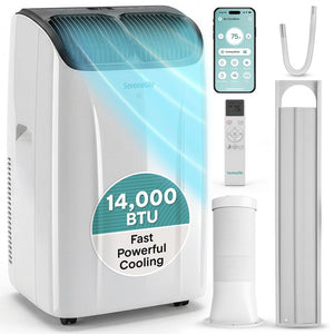 Serenelife Portable Air Conditioner With Wi-Fi Function - 14,000 Btu Cooling (Ashrae), Compact Unit With Dehumidifier & Fan Modes, Includes Window Mount Kit (Gray)
