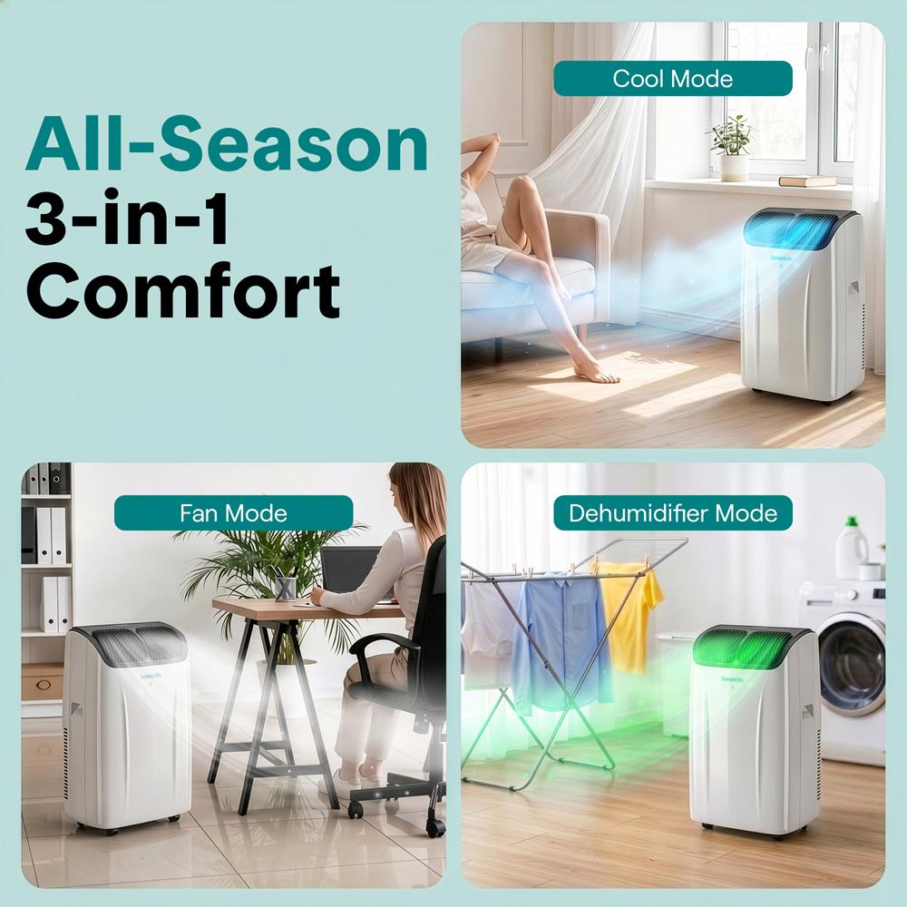 Serenelife Portable Air Conditioner With Wi-Fi Function - 14,000 Btu Cooling (Ashrae), Compact Unit With Dehumidifier & Fan Modes, Includes Window Mount Kit (Gray)