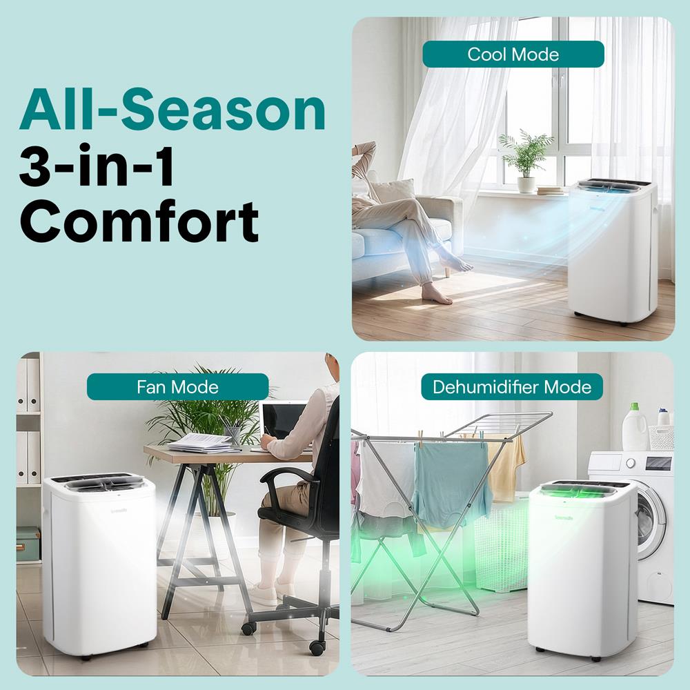 Portable Air Conditioner 14,000 BTU Efficient Cooling Dehumidifier White