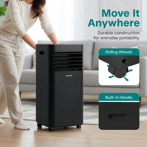 Portable Air Conditioner - 8000 Btu Cooling Capacity (Ashrae) Compact Home A/C Cooling Unit With Built-In Dehumidifier & Fan Modes, Includes Window Mount Kit (Black)