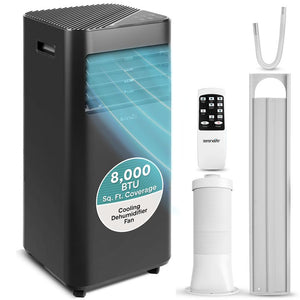 Portable Air Conditioner - 8000 Btu Cooling Capacity (Ashrae) Compact Home A/C Cooling Unit With Built-In Dehumidifier & Fan Modes, Includes Window Mount Kit (Black)