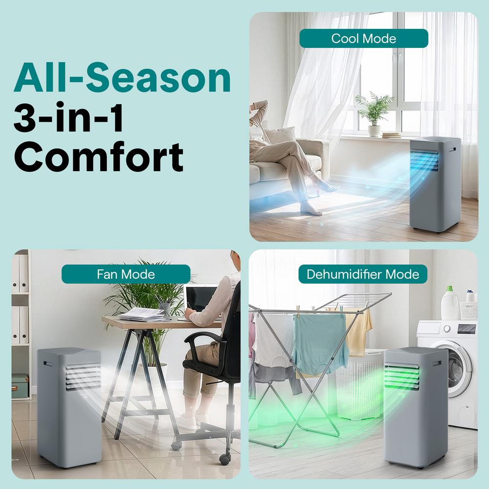 Portable Air Conditioner 8000 BTU Efficient Cooling Gray with Remote