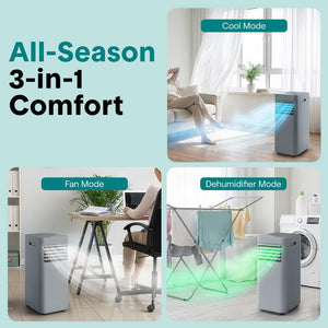 Portable Air Conditioner 8000 BTU Efficient Cooling Gray with Remote