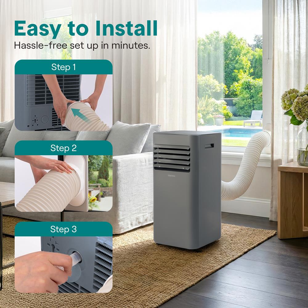 Portable Air Conditioner 8000 BTU Efficient Cooling Gray with Remote