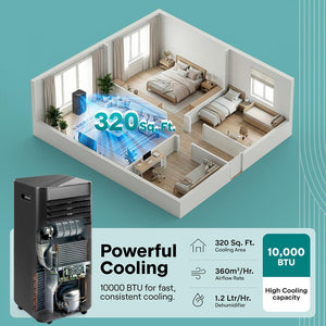 Portable Air Conditioner - 10000 Btu Cooling Capacity (Ashrae) Compact Home A/C Cooling Unit With Built-In Dehumidifier & Fan Modes, Includes Window Mount Kit (Black)