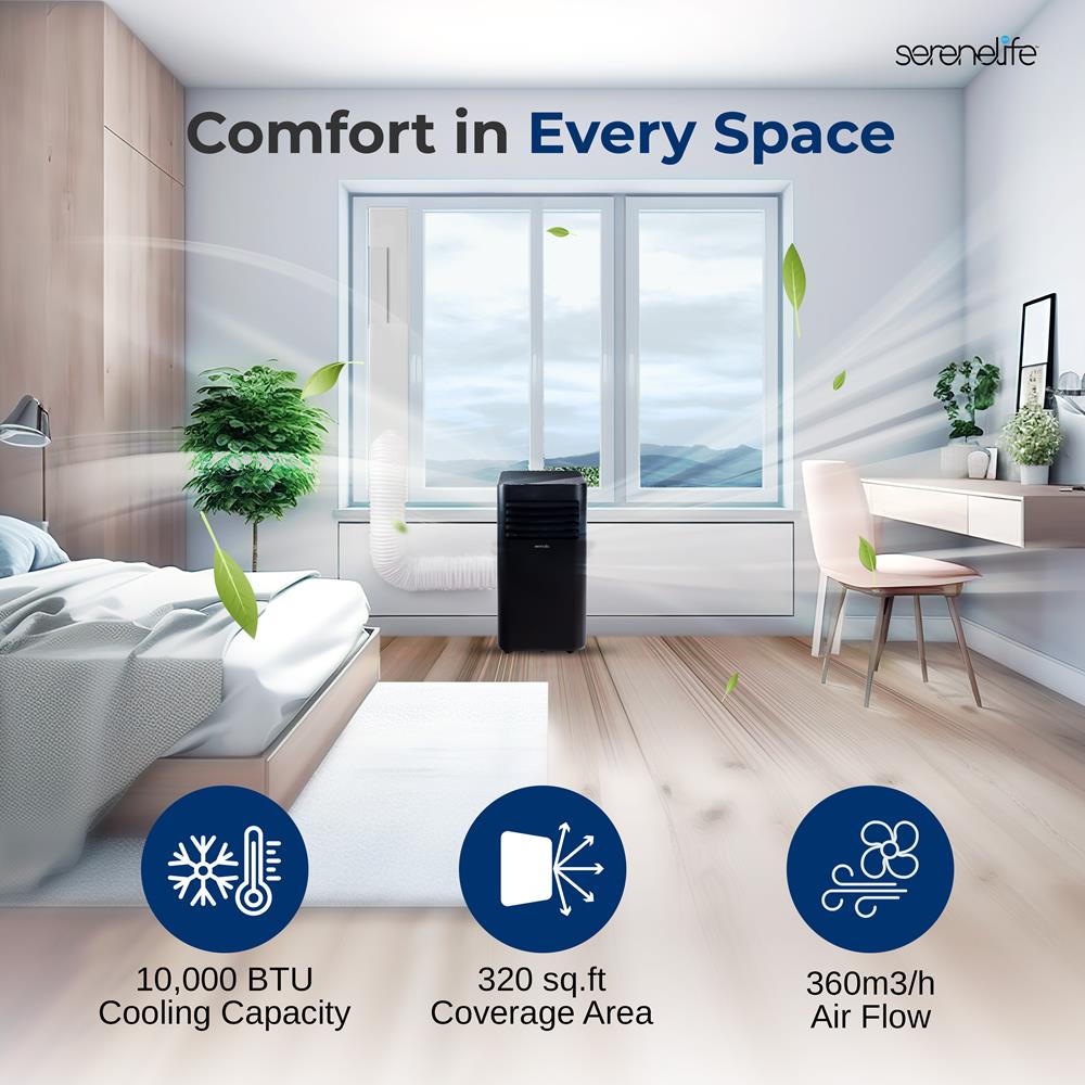 Portable Air Conditioner - 10000 Btu Cooling Capacity (Ashrae) Compact Home A/C Cooling Unit With Built-In Dehumidifier & Fan Modes, Includes Window Mount Kit (Black)