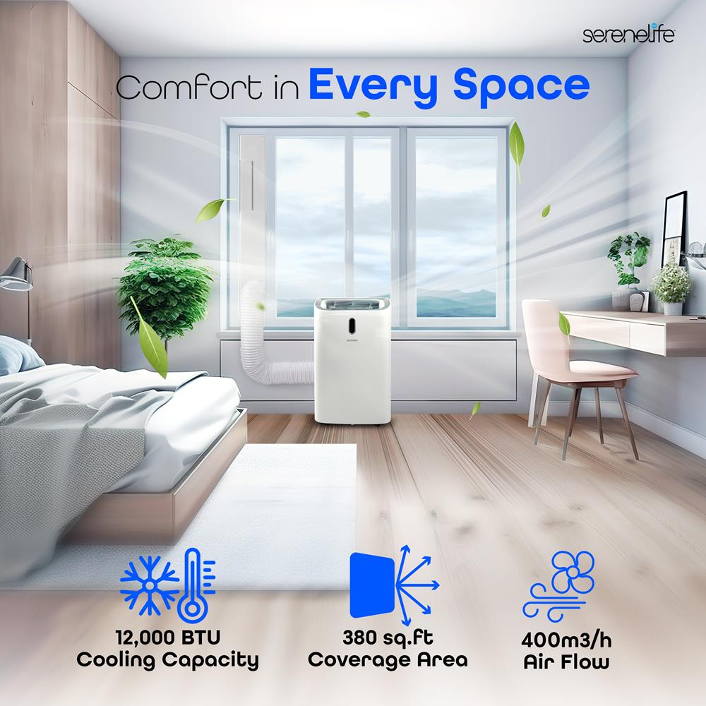 Portable Air Conditioner - 12000 Btu Cooling Capacity (Ashrae) Compact Home A/C Cooling Unit With Built-In Dehumidifier & Fan Modes, Includes Window Mount Kit (White)