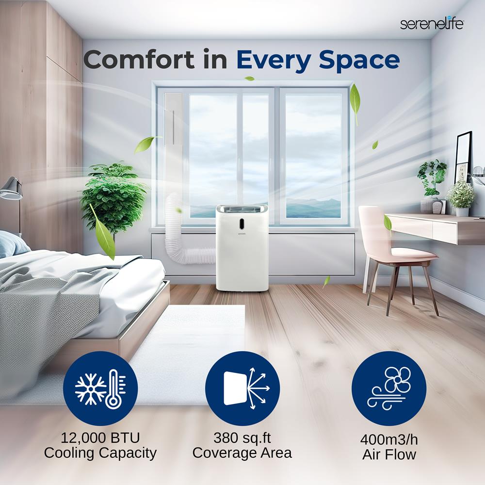 Portable Air Conditioner - 12000 Btu Cooling Capacity (Ashrae) Compact Home A/C Cooling Unit With Built-In Dehumidifier & Fan Modes, Includes Window Mount Kit (White)