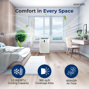 Portable Air Conditioner - 12000 Btu Cooling Capacity (Ashrae) Compact Home A/C Cooling Unit With Built-In Dehumidifier & Fan Modes, Includes Window Mount Kit (White)