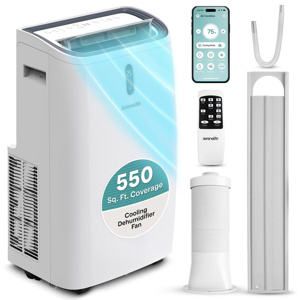 Portable Air Conditioner - 14000 Btu Cooling Capacity (Ashrae) Compact Home A/C Cooling Unit With Built-In Dehumidifier & Fan Modes, Includes Window Mount Kit (White)